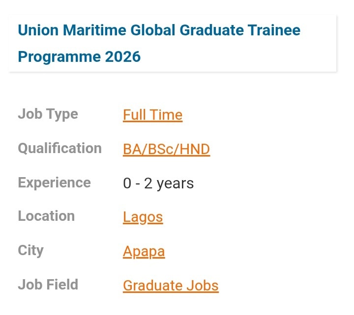 Maritime - Union Maritime Global Graduate Trainee Programme 2026 at ...