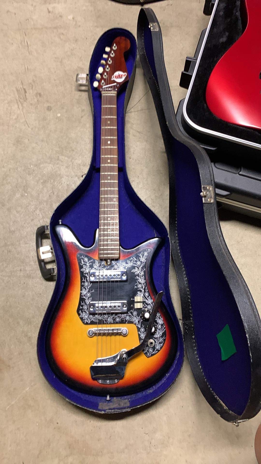 Vintage Teisco guitar with original case and 60s Fender strap