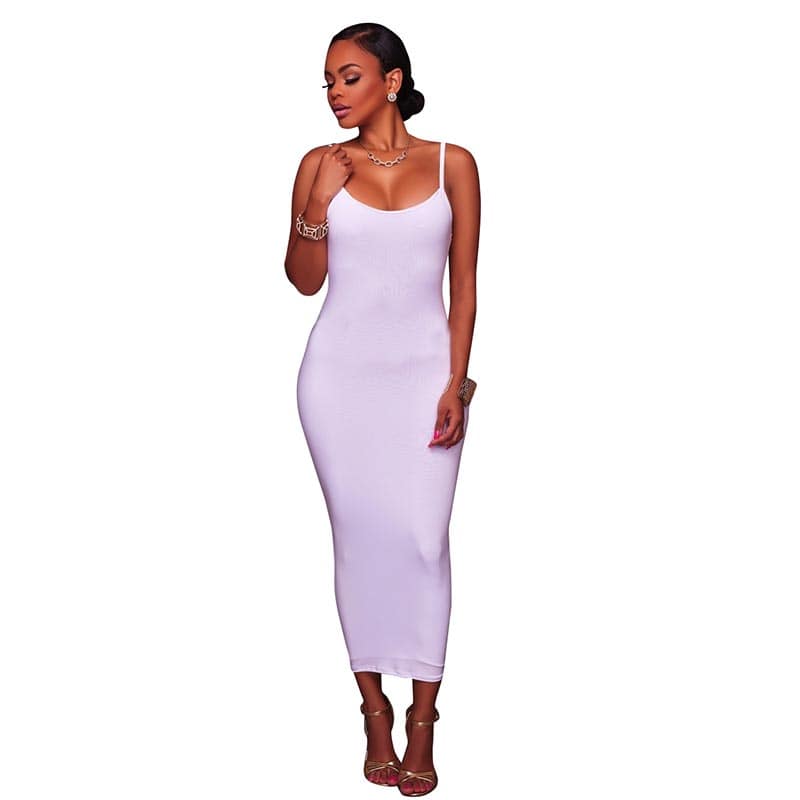 chinese dress ladies LOOBIS Women's Casual 2024 White Cami Dress Crepe Neck Maxi Dress, X-Small  at Amazon Women's Clothing store