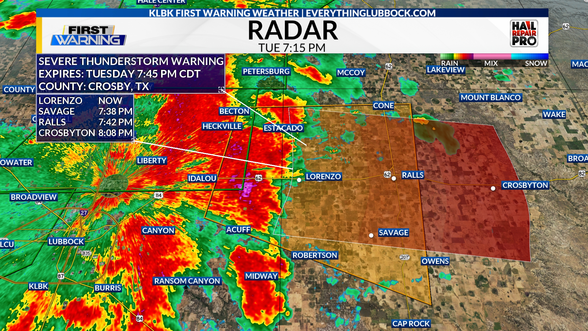 KLBK - 7:15 PM CDT 09/15/2026 - A Severe Thunderstorm Warning has