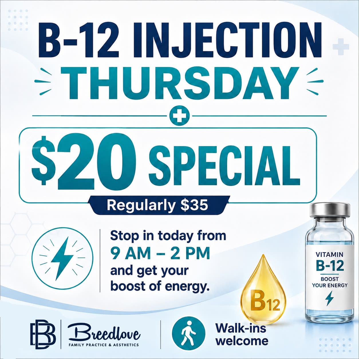 weekly b12 injections near me Thursday $20 at Breedlove Family Practice vit bco Vitamin B12 Tablets (Sublingual Size:25 Case