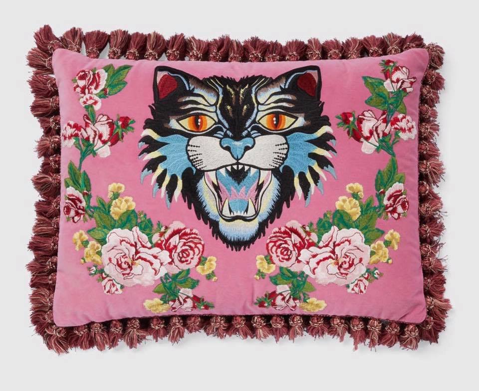 Photographed by Simon, new Gucci Décor embroidered velvet cushions