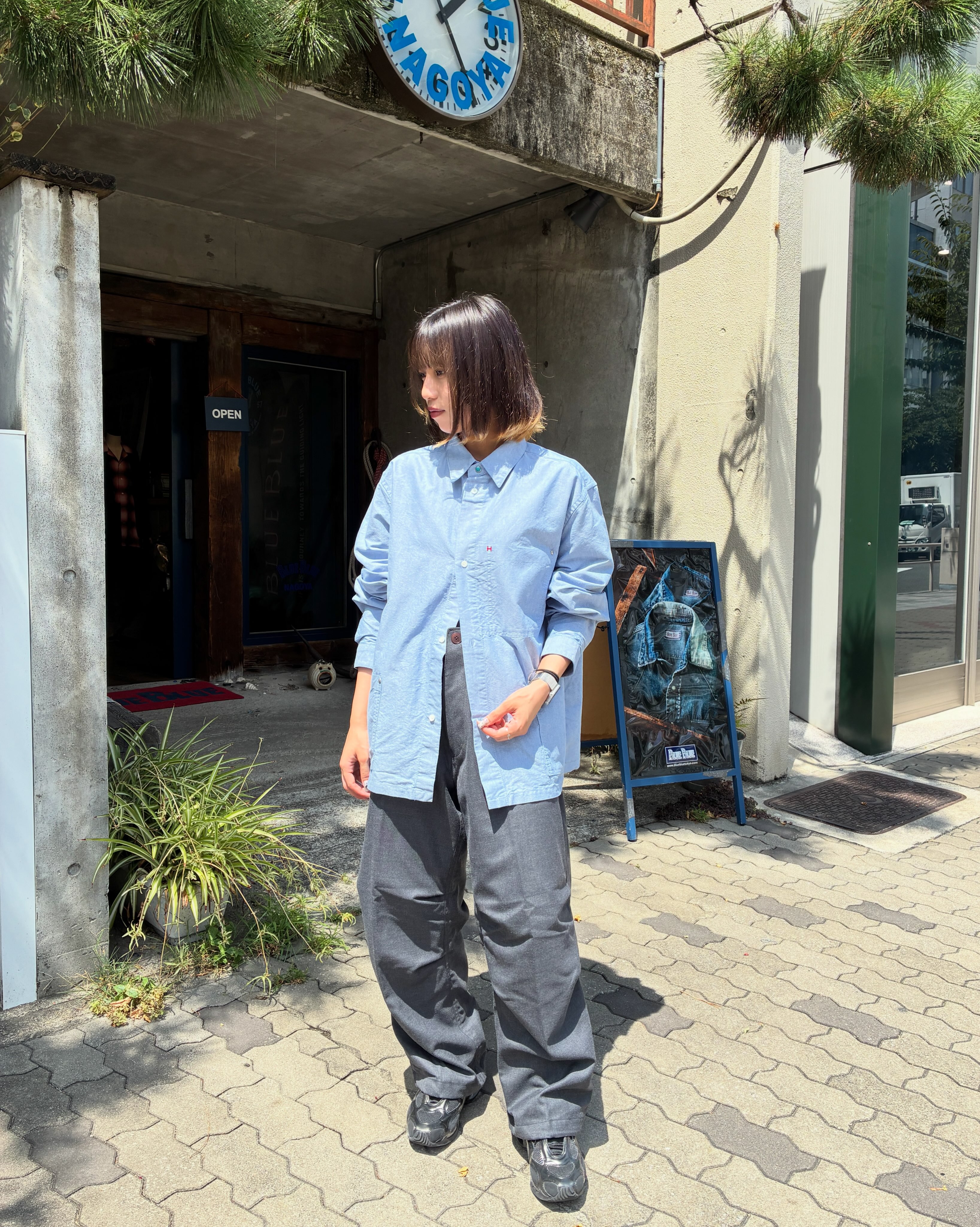 HOLLYWOOD RANCH MARKET】 Soft Poplin H emb Open Collar Shirt no