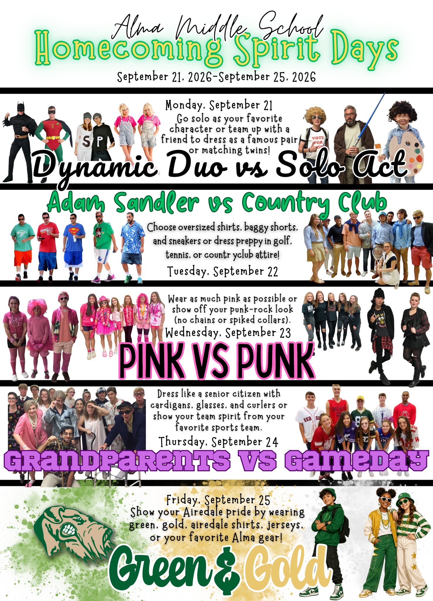 🏈✨ Homecoming Spirit Week is less than TWO weeks away! ✨🏈 Check out our spirit days and start planning those outfits! We can't wait to see our students and staff show their