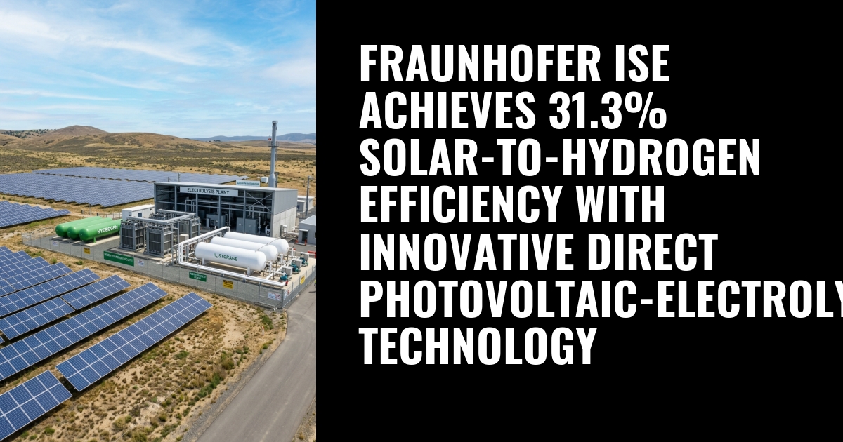 Fraunhofer ISE Achieves 31.3% Solar-To-Hydrogen Efficiency With
