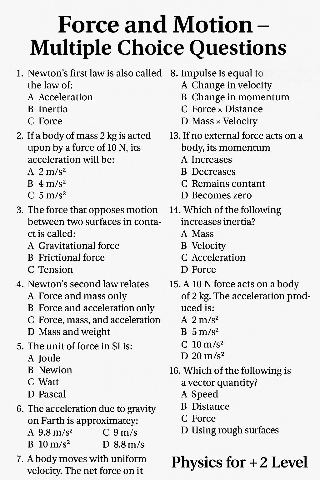 Physics - 𝗦𝗼𝗺𝗲 𝗯𝗮𝘀𝗶𝗰 𝗠𝗖𝗤𝘀 on "𝗙𝗢𝗥𝗖𝗘 & 𝗠𝗢𝗧𝗜𝗢𝗡" ⚡ "Let’s See Who Can Get ...