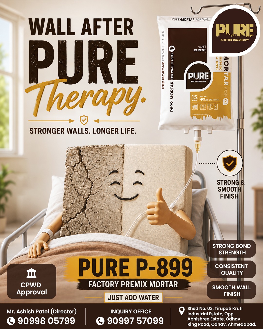 Pure P-899 premix plaster mortar for strong bonding and smooth finish