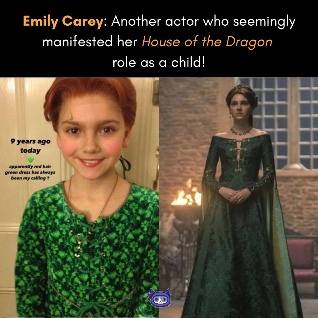 emily carey green dress Talk about manifesting a role! 😭✨ Years before House of the Dragon premiered, a young shared a photo of herself with red hair and a dress, joking that the girls dress top