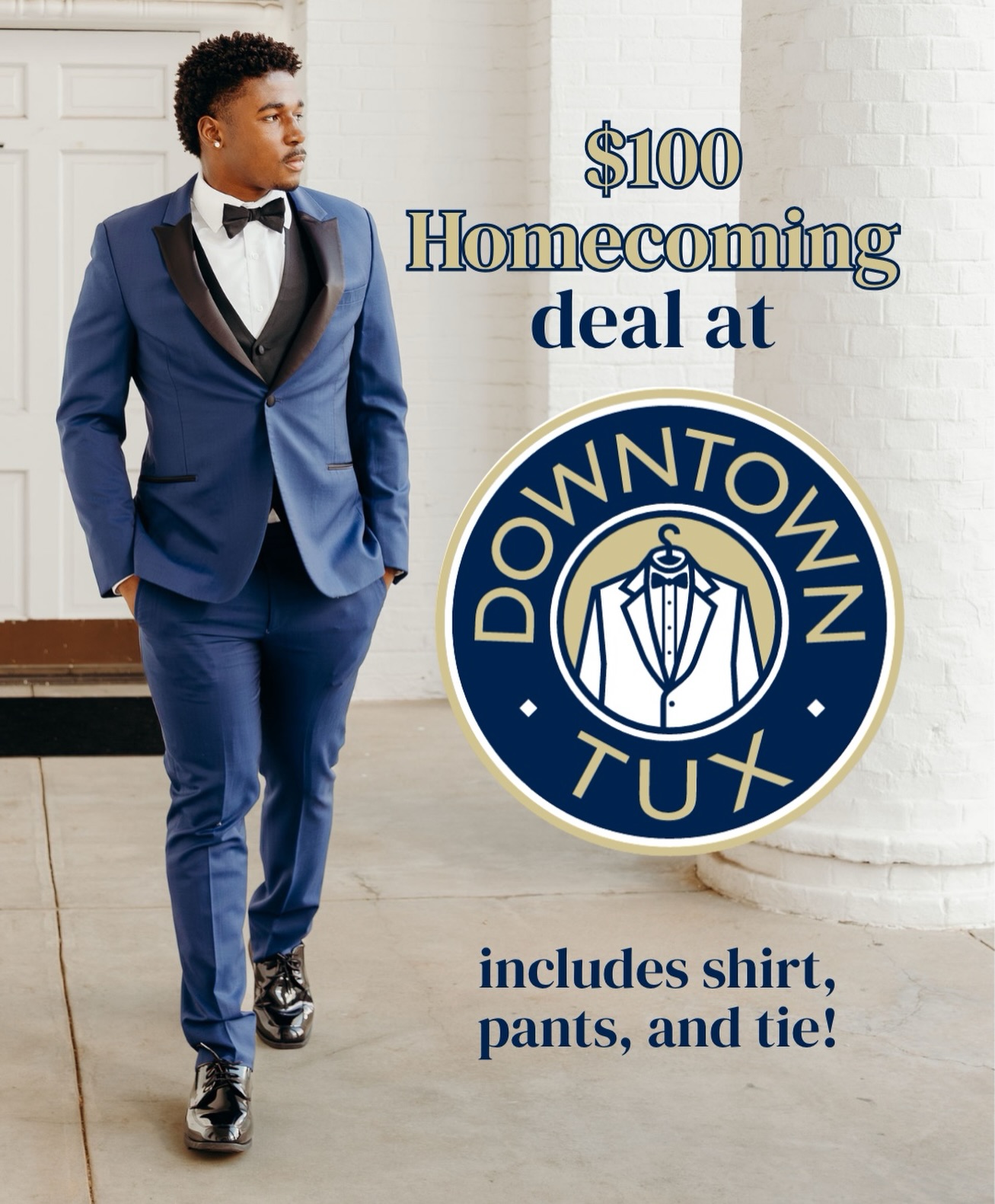 Don't miss this $100 homecoming special happening now at DownTown Tux!!! Guys, come get your homecoming look for $100🤵🏻😤🕺🏼🔥👔 Call or txt the tux store for any questions or to schedule an