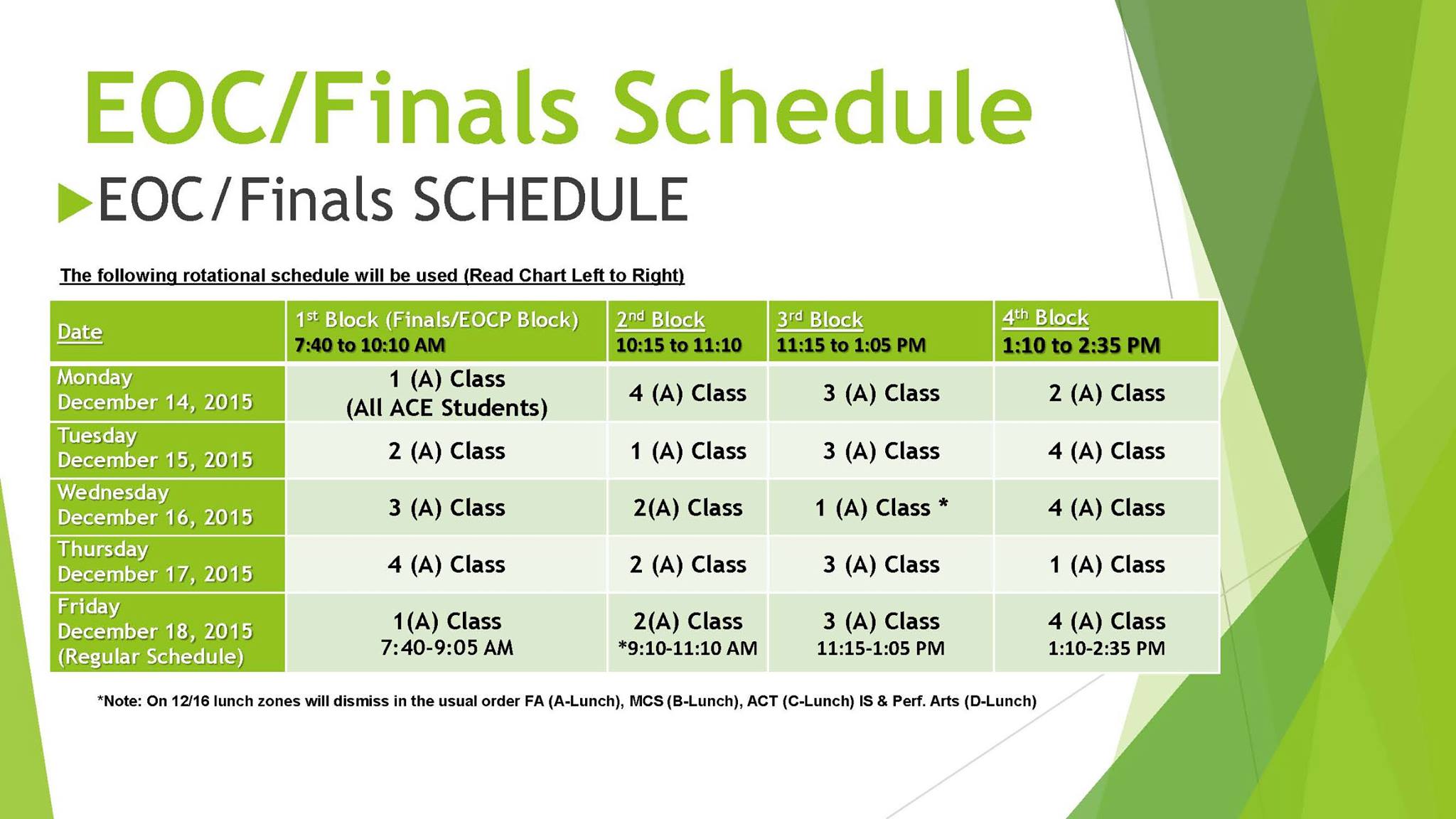 Beaufort - Schedule for EOC and Finals next week | Facebook