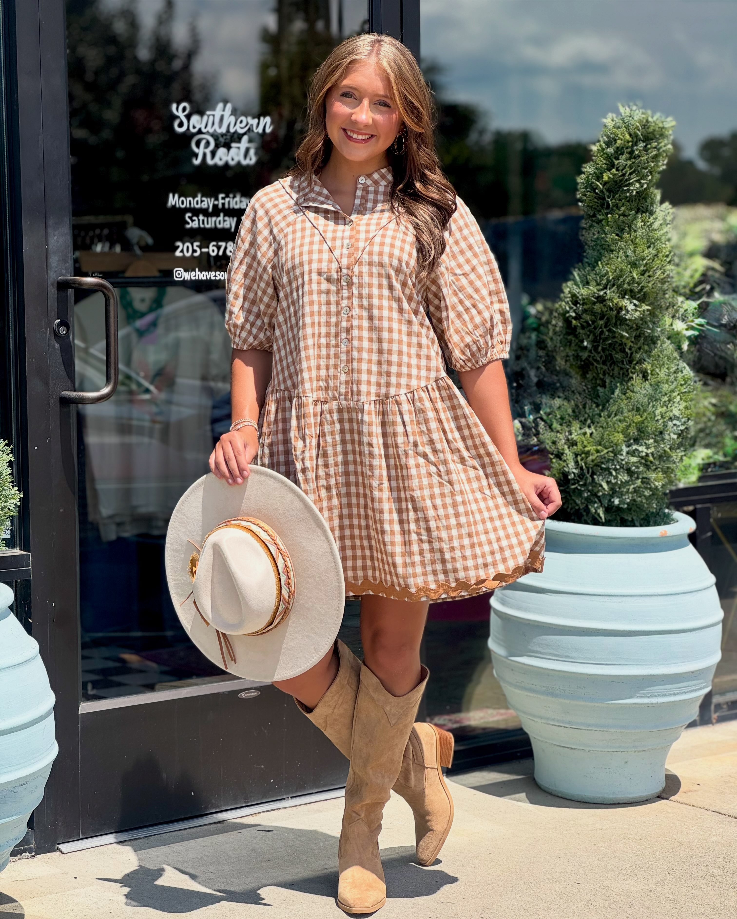 Cute gingham dress at Southern Roots Clothing & Gift Boutique in Alabama