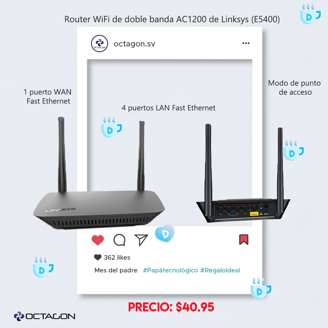 Octagon - El router WiFi 5 de doble banda AC1200...