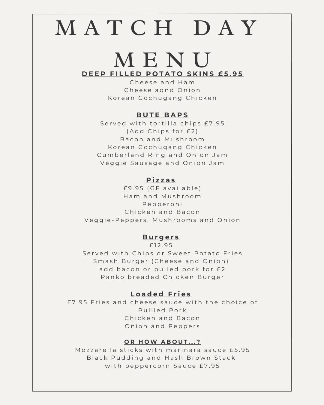 The Bute - Normal menu 12-3, and then we are introducing our new MATCH ...