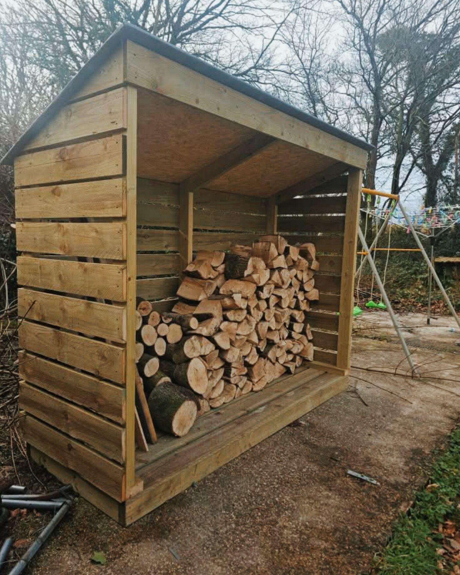 How to hold tarps in place for log storage?