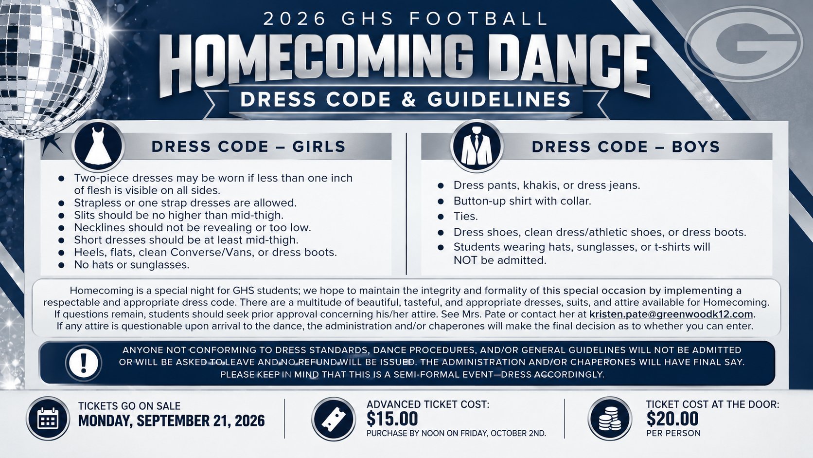 homecoming dance dress code rules Ghs 2026 ticket and details variant available: UK 18