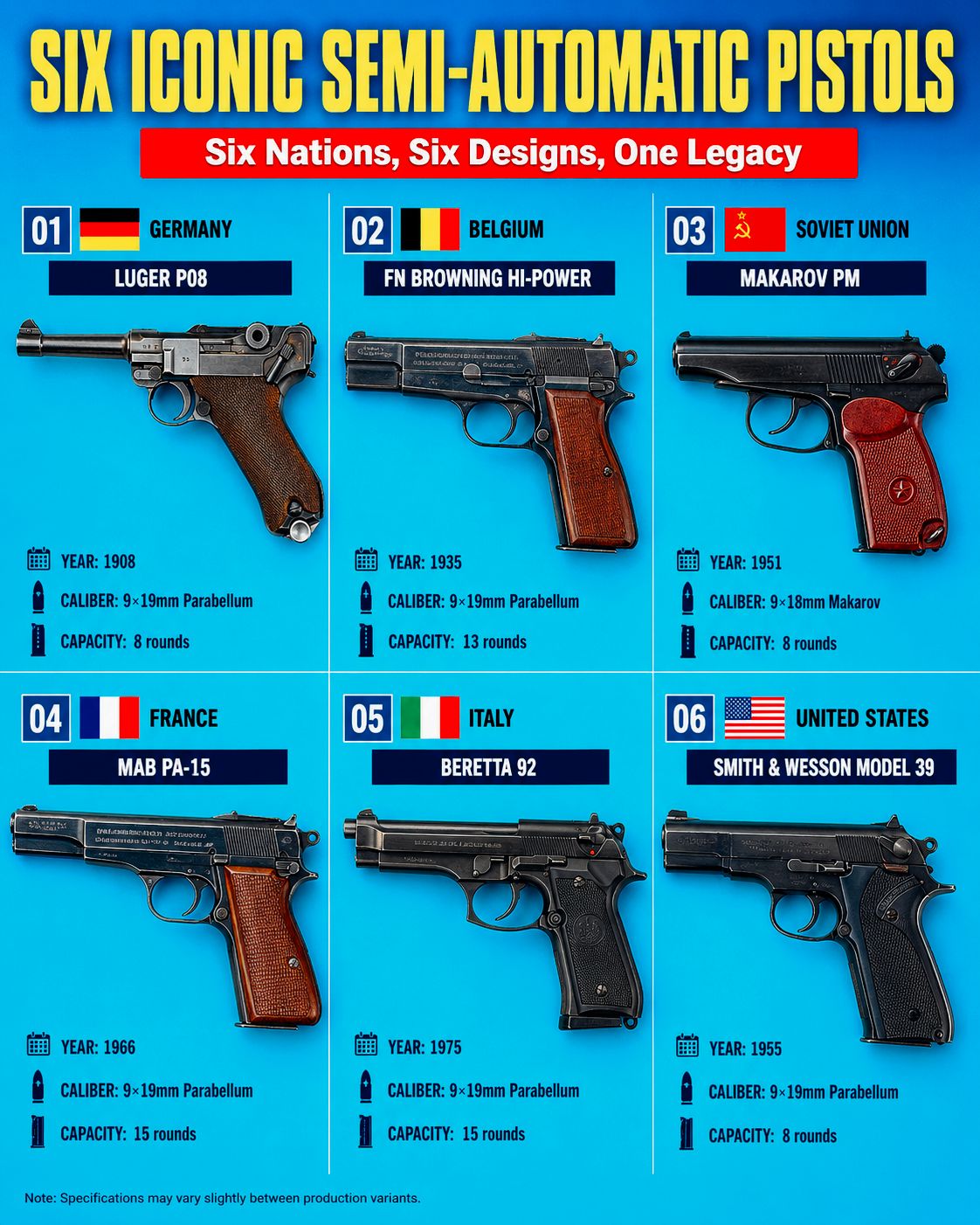 From the Luger P08 to the Beretta 92, these six semi-automatic