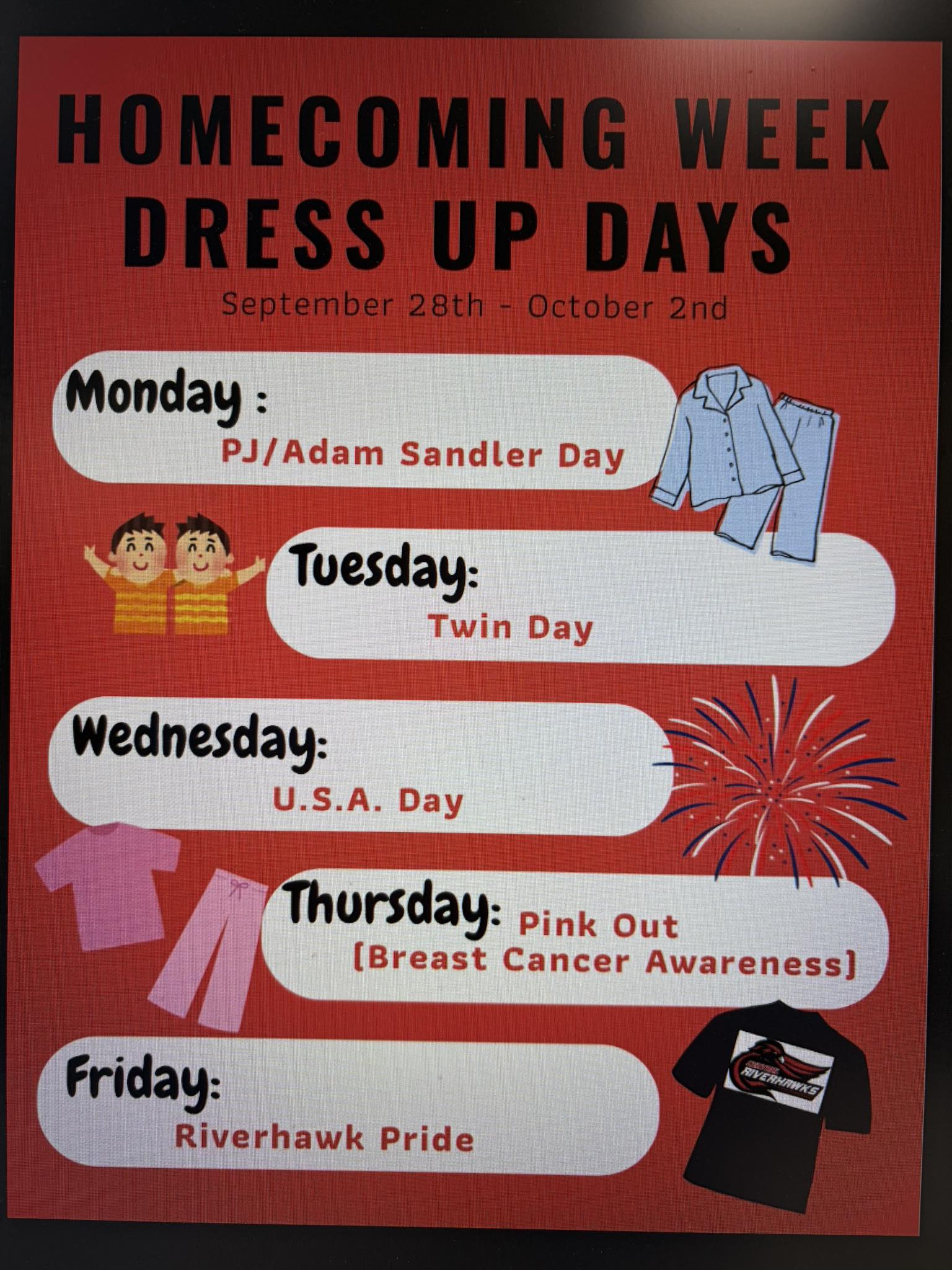 homecoming week dress up day ideas days: September 28-October 2 lining-type:Fully Lined