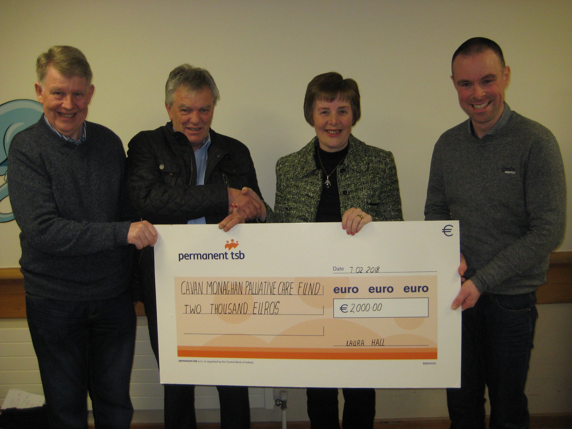 Arch Club Monaghan - Laura Hall presenting a cheque for €2,000 to Jimmy ...