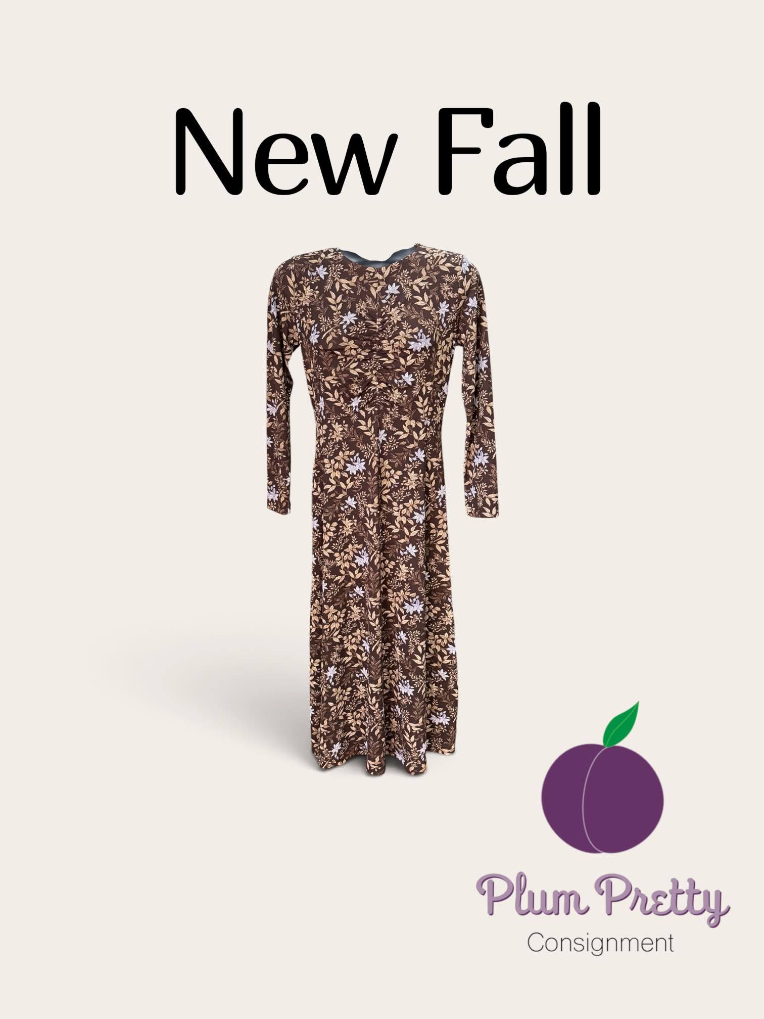 loft brown floral dress Plum Line Dry SID-JTD504067 Long Sleeve Light Blue Color:Sun Orange Palm