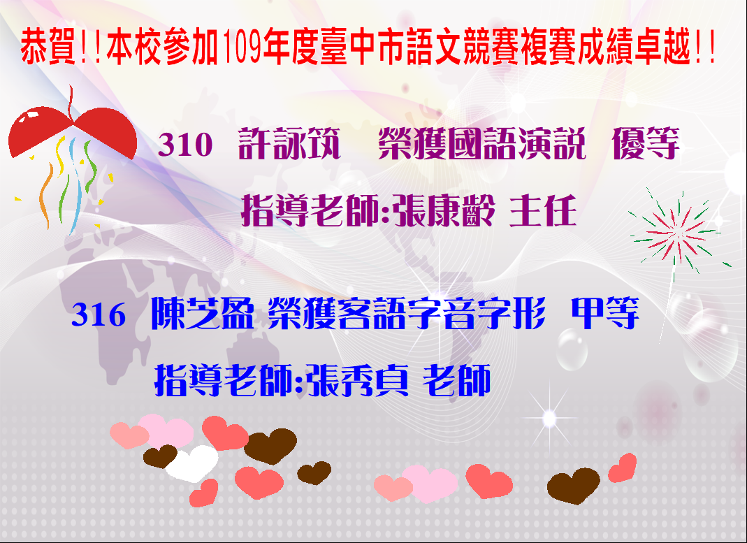 臺中市成功國中 恭賀 本校參加109年度臺中市語文競賽複賽成績卓越 308 Facebook