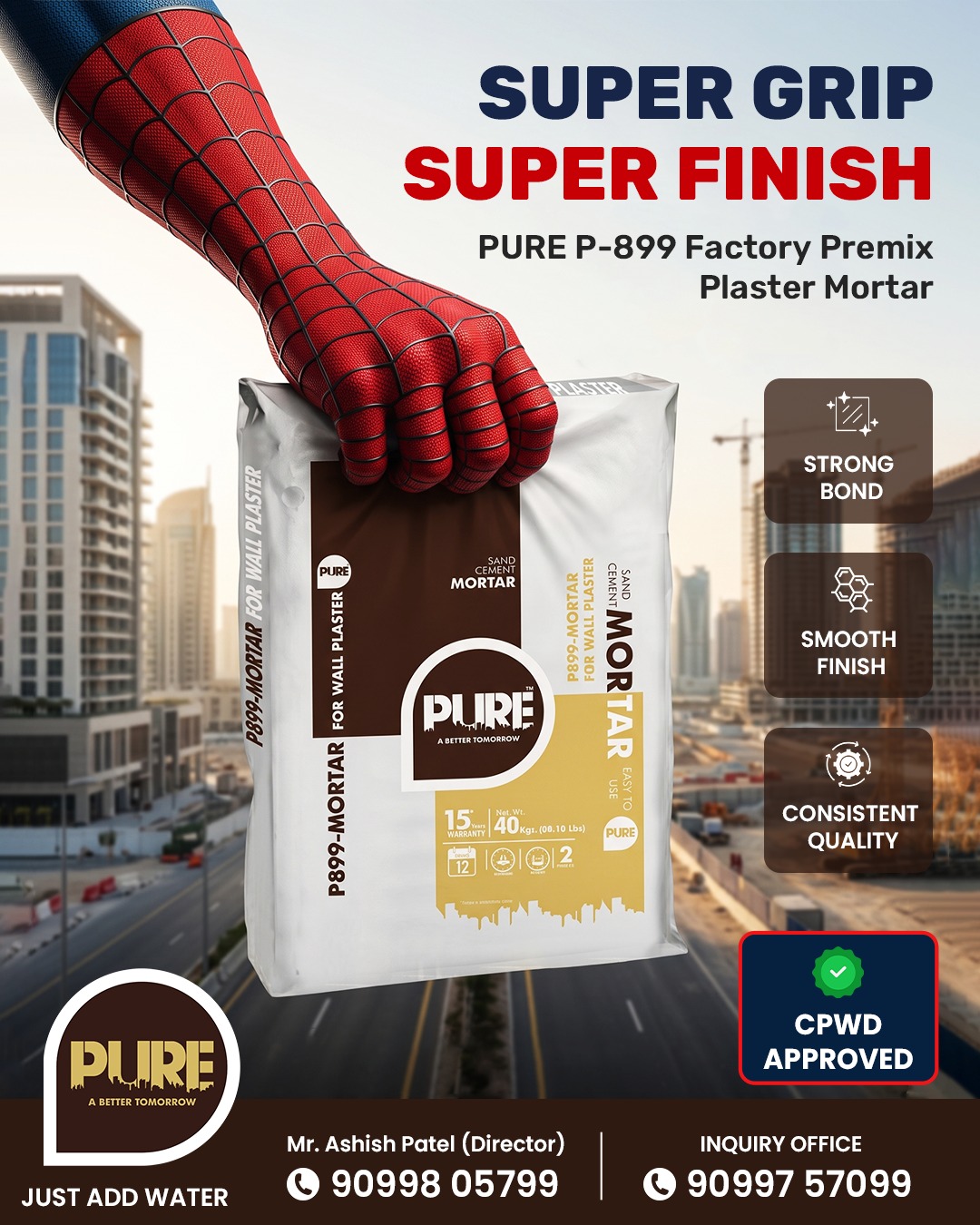 Pure P-899 premix plaster mortar for strong bonding and smooth finish