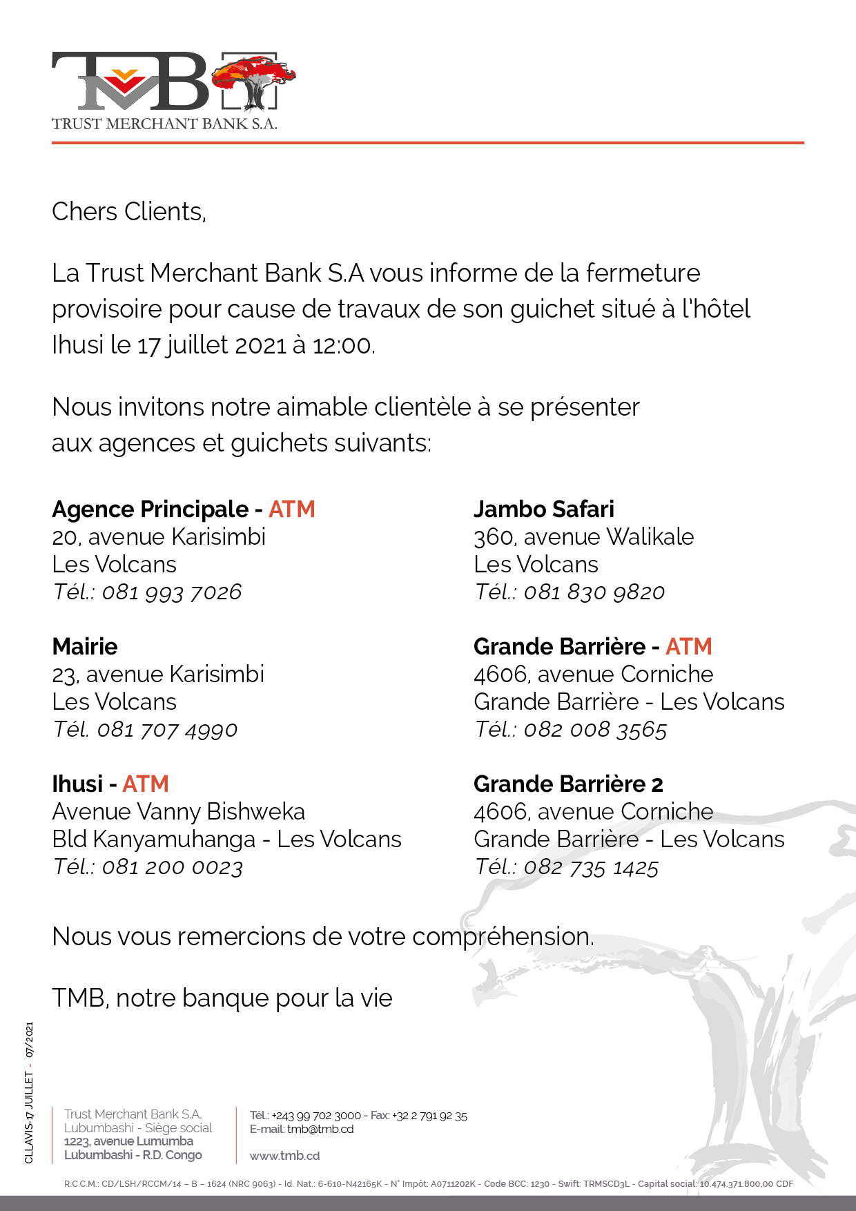 La TMB informe son aimable clientèle... - Trust Merchant Bank