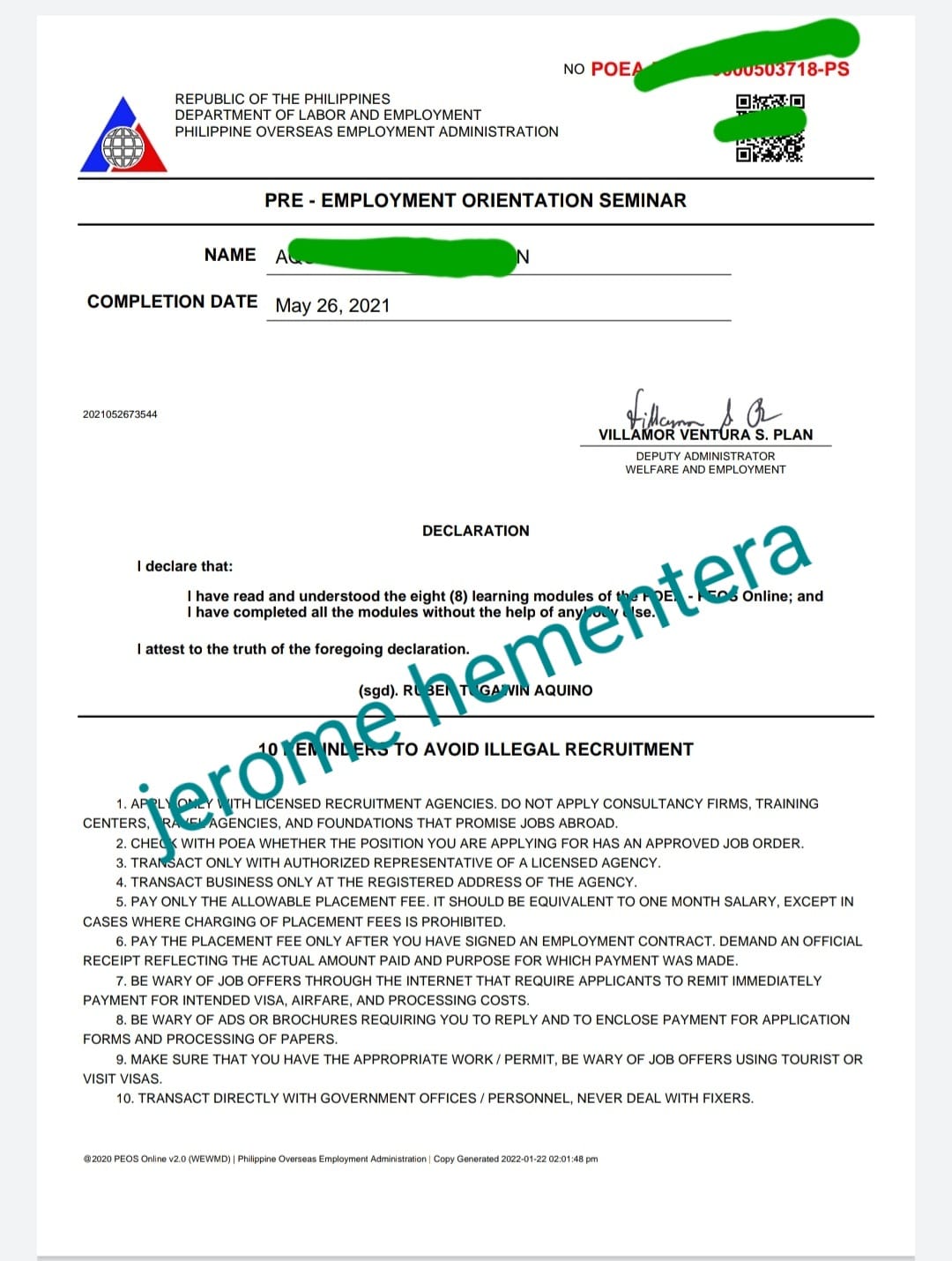 POEA ASSISTANCE EREG, PEOS, OEC , POEA APPOINTMENT | Facebook