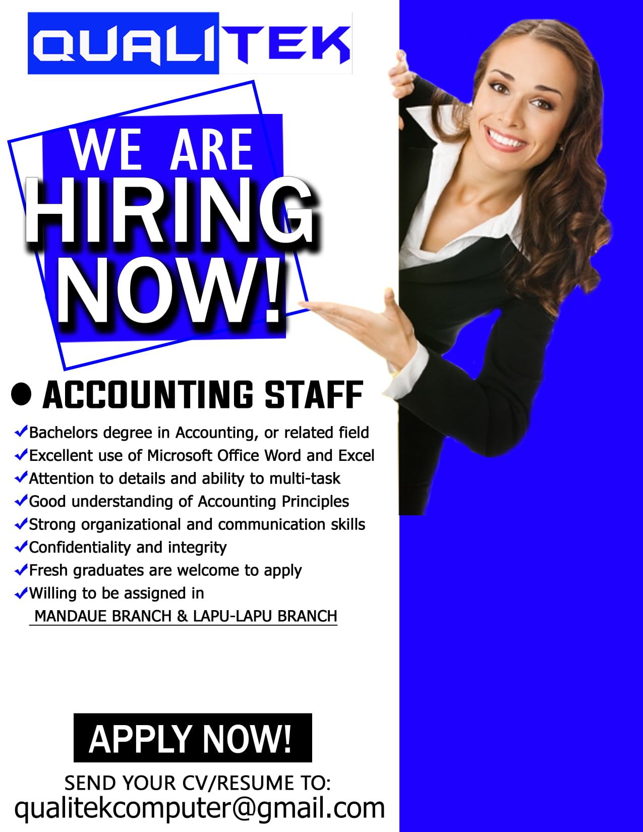 We Are Hiring ! 📍ACCOUNTING STAFF... - Qualitek Computers | Facebook