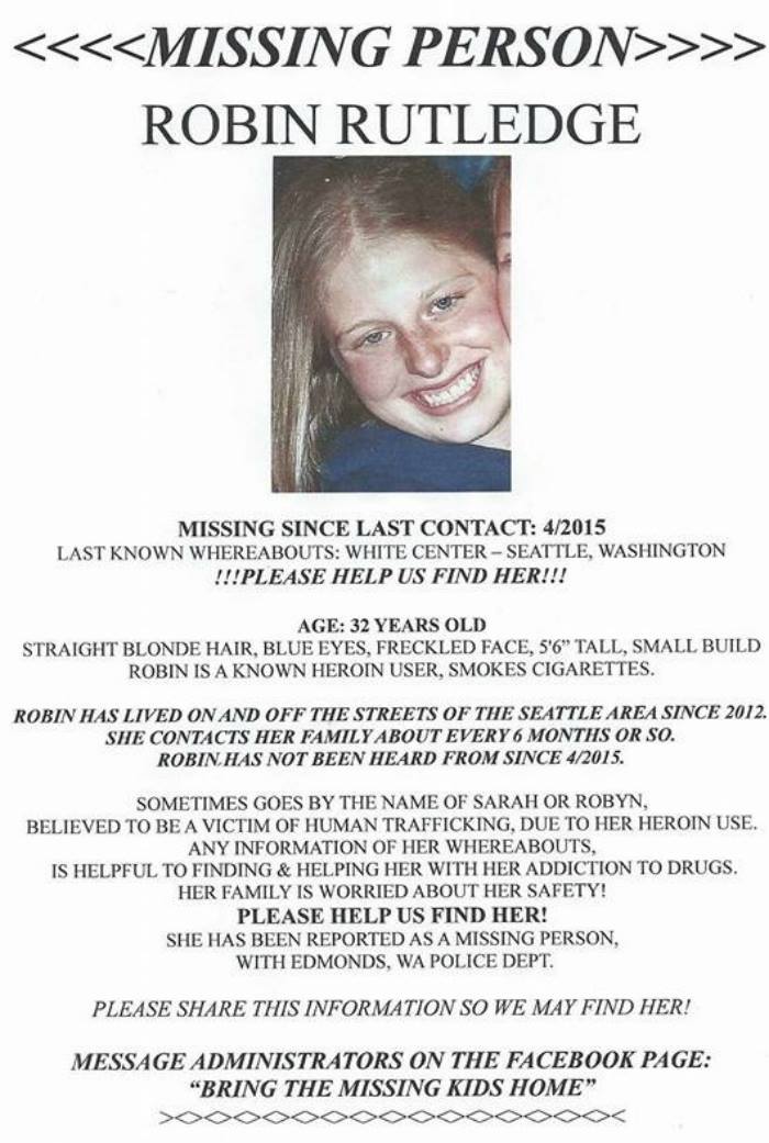 Missing - Robin Rutledge. ~ Last contact was April 2015 in Seattle, WA ...