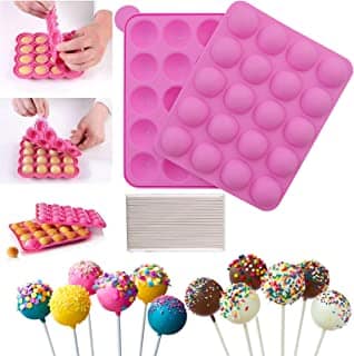 Kit 304 Pièces Sucette Cake Pop – 2 Moules Silicone 20 Trous, 2 Supports Acrylique 15 Trous, 300 Bâtons, Sachets & Attaches Dorées