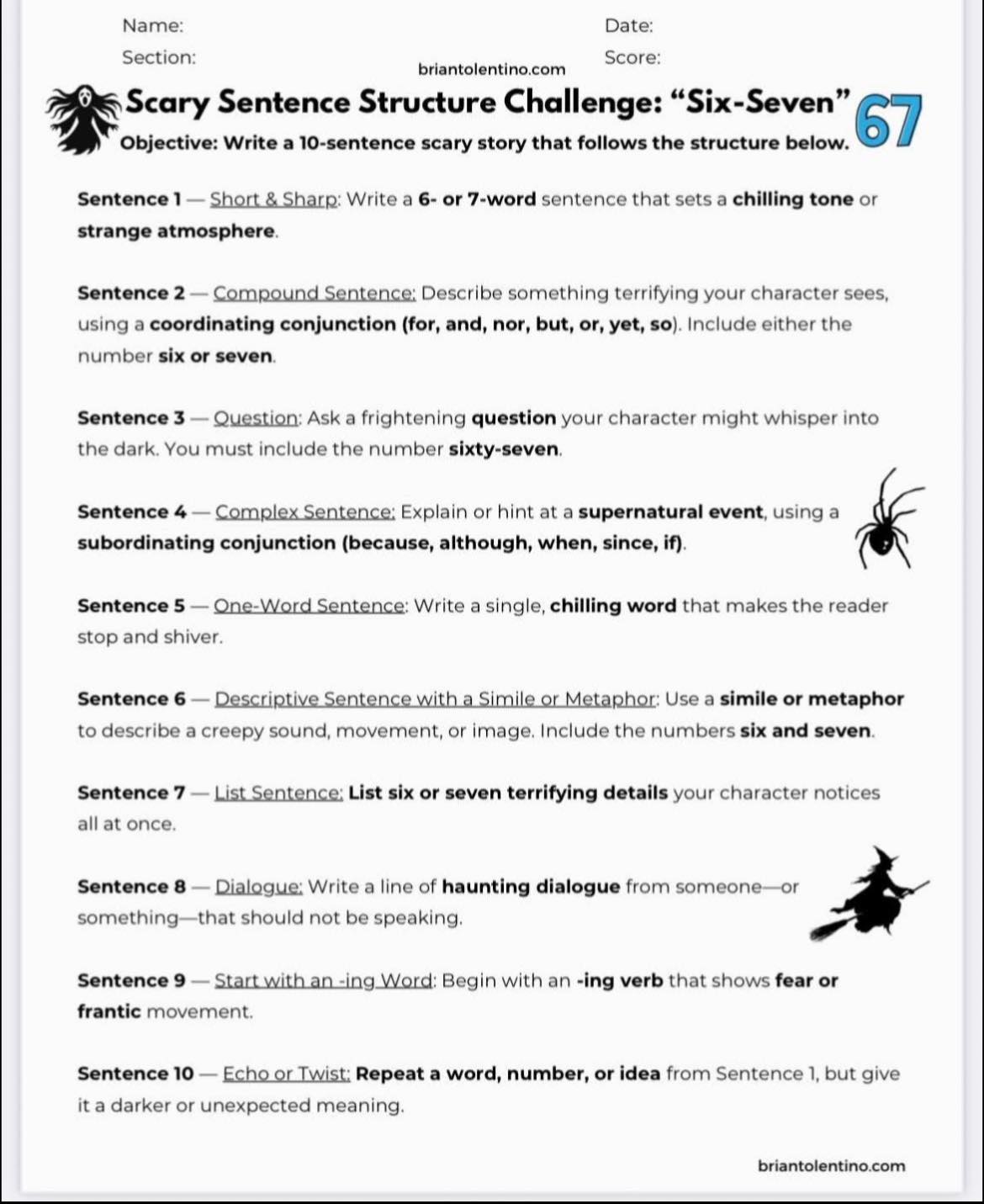 Tolentino - Scary Sentence Structure Challenge: “Six-Seven” Link: https ...