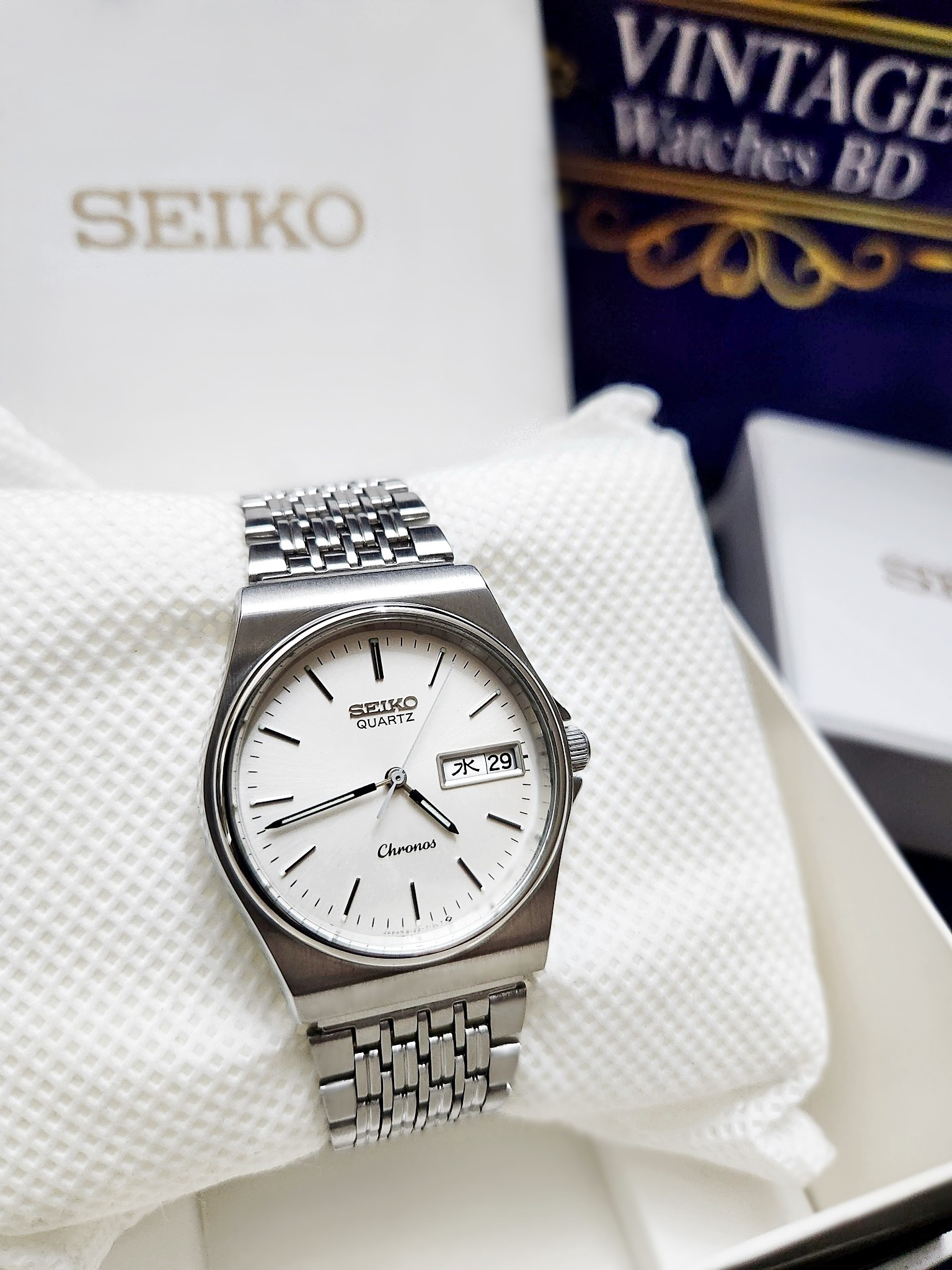 SEIKO chronos 80s' ビンテージ-vintage スクエア サントス Seiko Twin