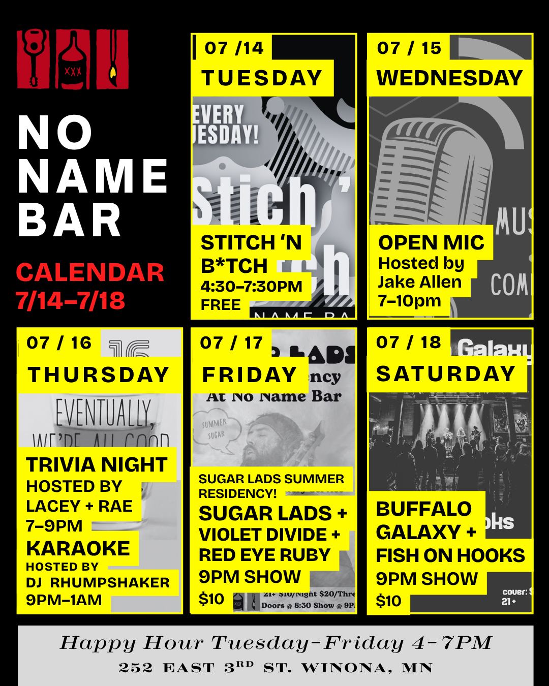 No Name Bar events in Winona July 14-18