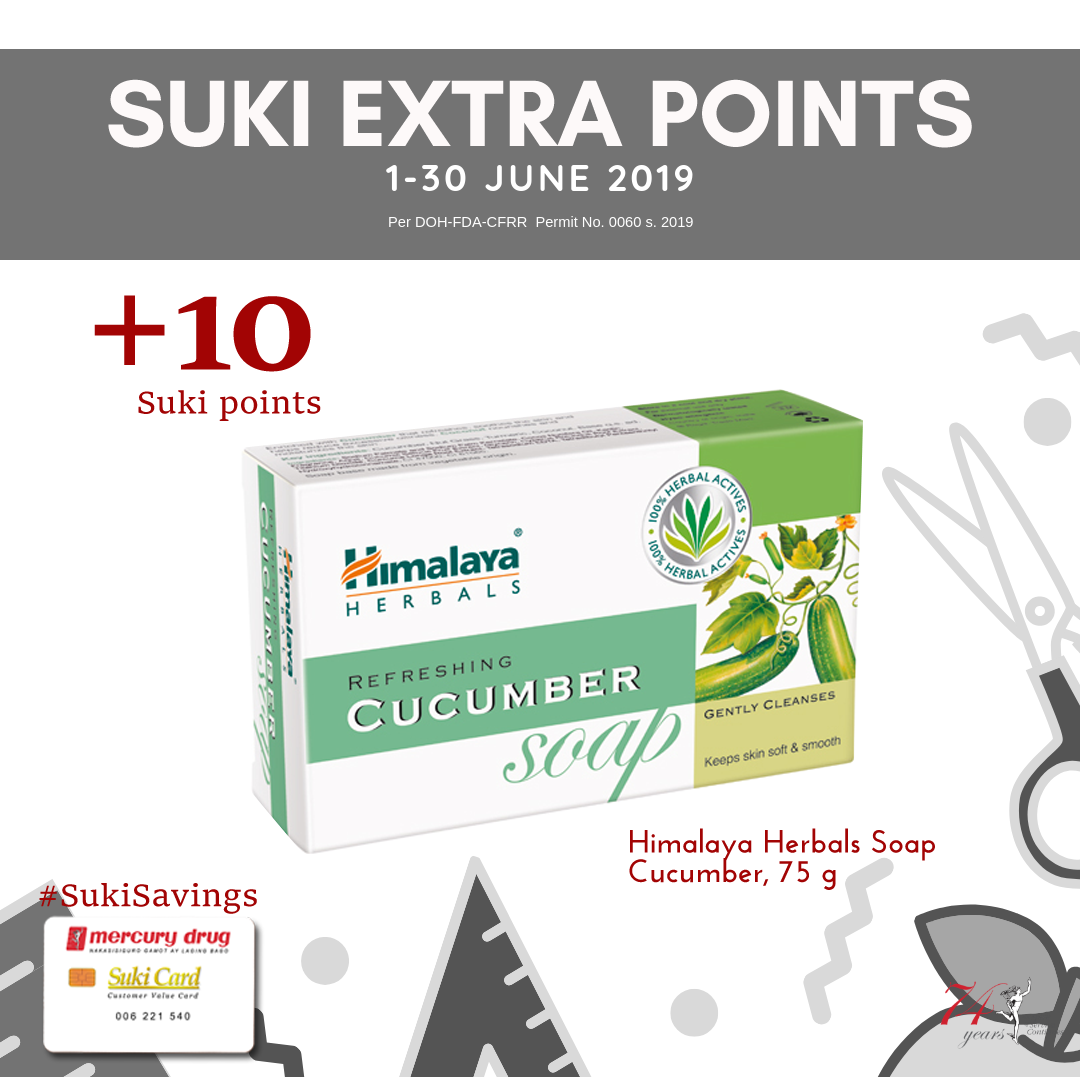 Buy Himalaya Herbals Soap Cucumber, 75 g and get 10 #SukiExtraPoints. Available at Php35. #SukiBeYourBest #ParaSaYoSuki Visit link https://goo.gl/oOHhZl for the complete list of products with additional Suki points