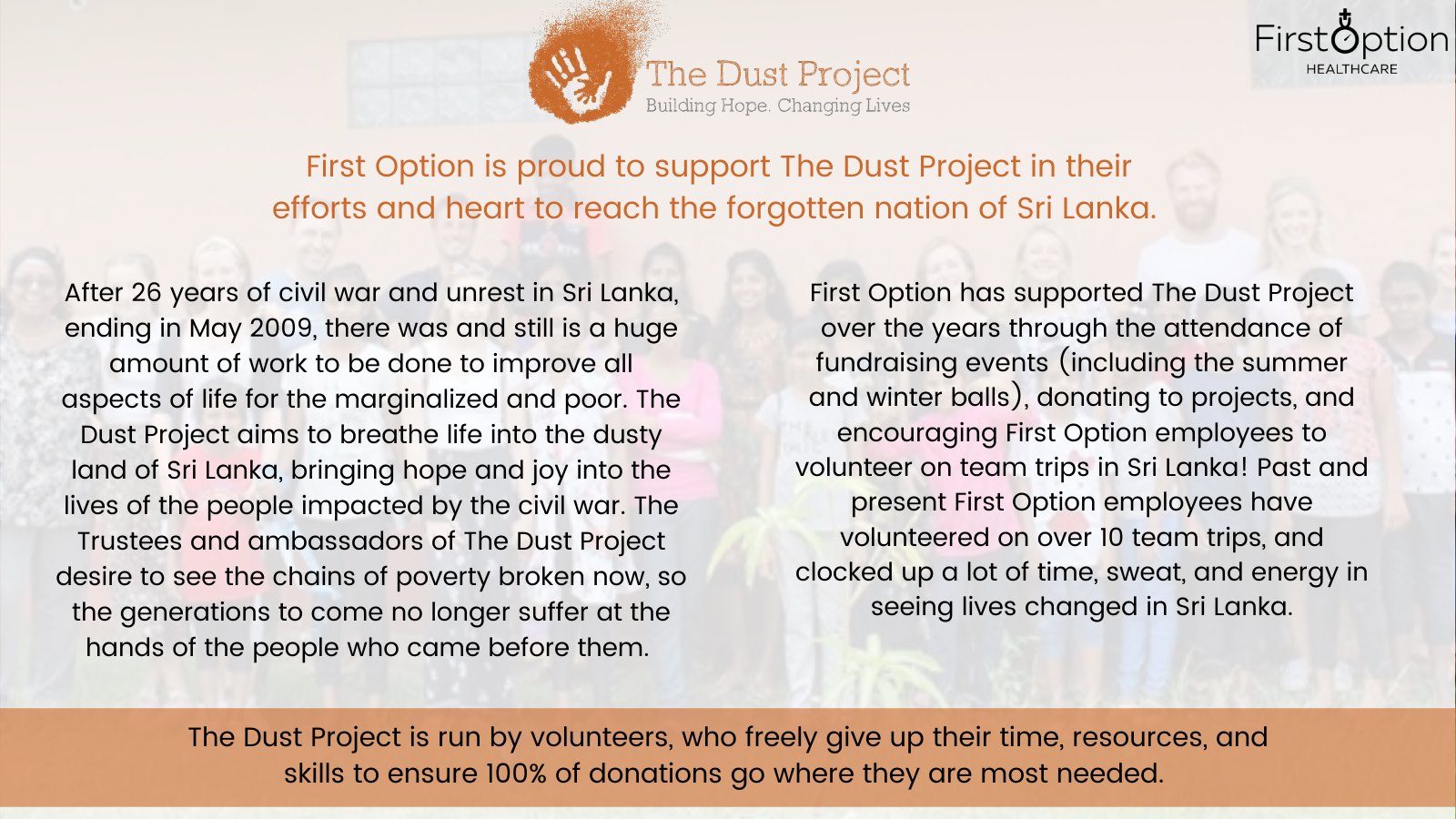 The Dust Project desires to see... - First Option Healthcare