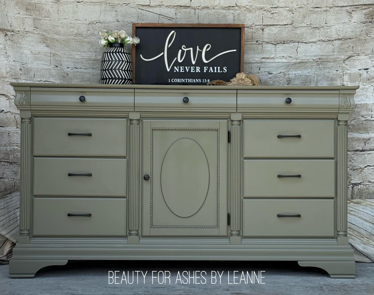 moss green dresser Restored 11-drawer and nightstand set st-gold-dress