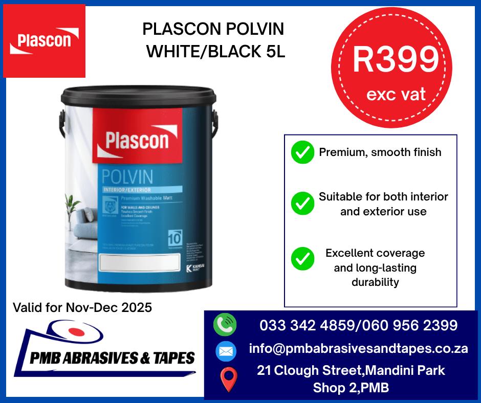 PMB - 🔥 BLACK FRIDAY DEAL – PLASCON POLVIN 5L Smooth finish. Great ...