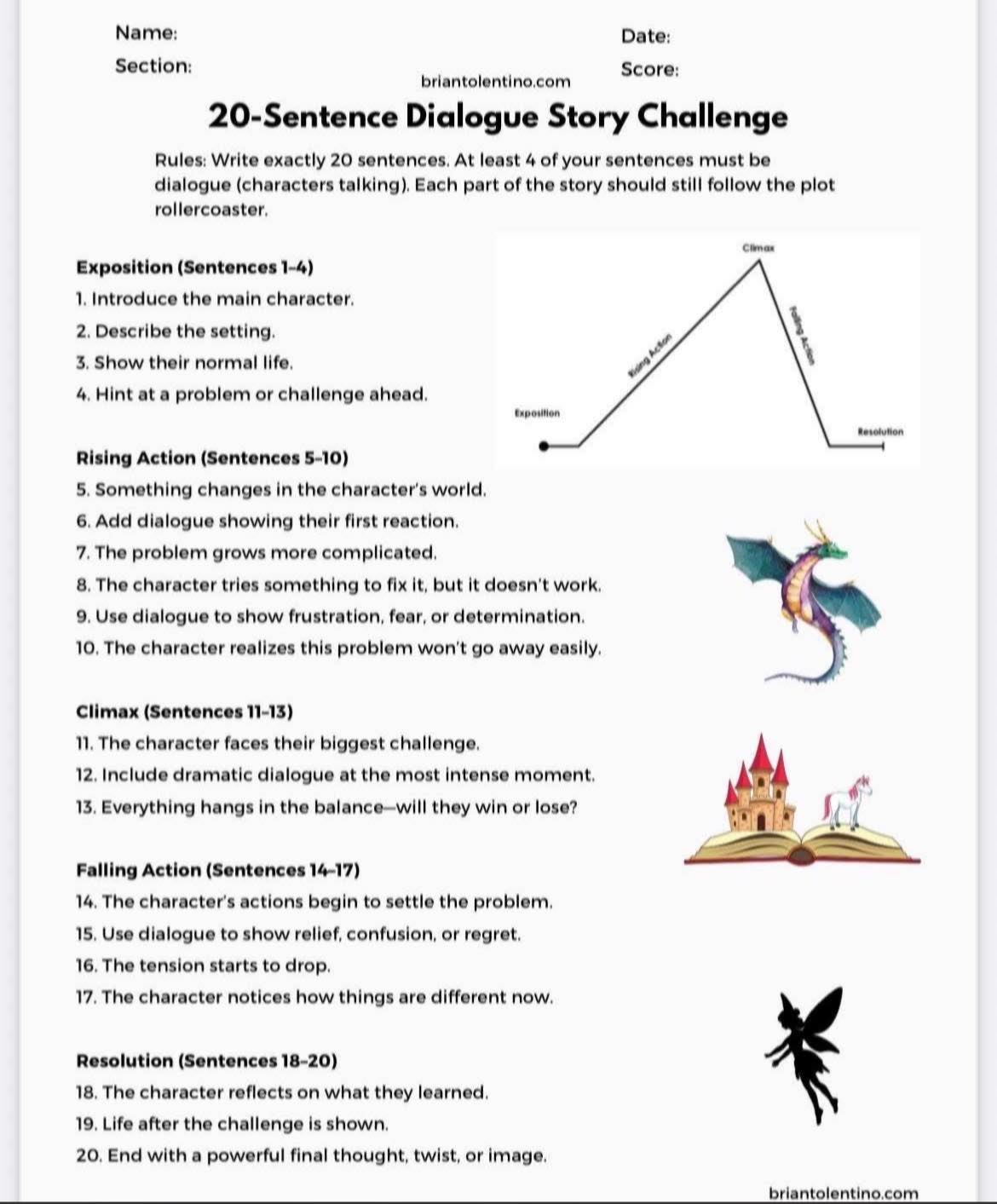 Tolentino - 20-Sentence Dialogue Story Challenge! Rules: Write exactly ...