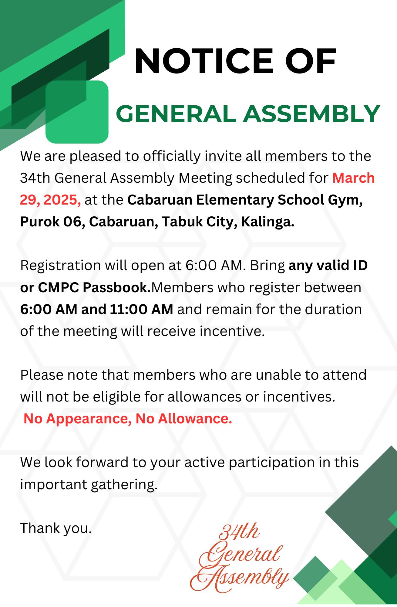 Cabaruan Multi - NOTICE OF GENERAL ASSEMBLY We are pleased to ...