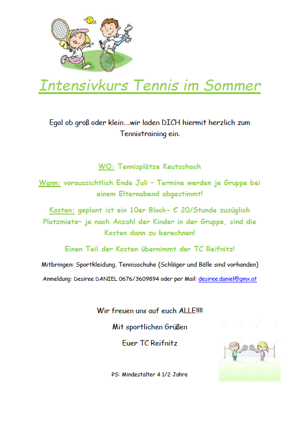 Tenniskurse Sommer 2018 Tennis Sommer Gemeinde Maria Worth