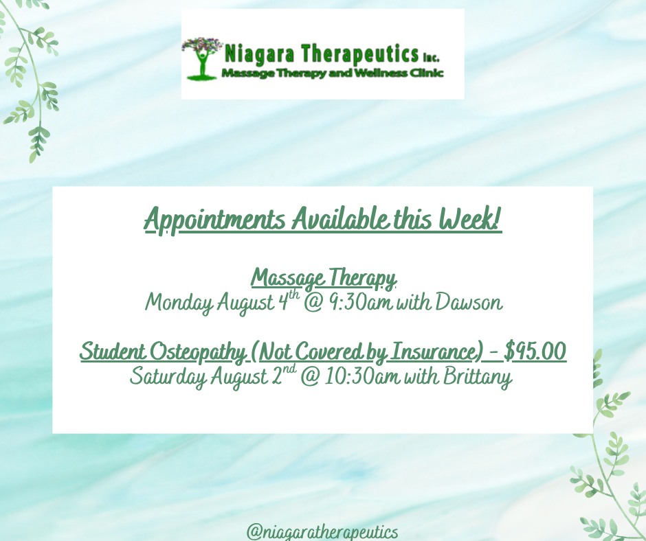Niagara Therapeutics Inc. - Massage Therapy Appointments Available This ...