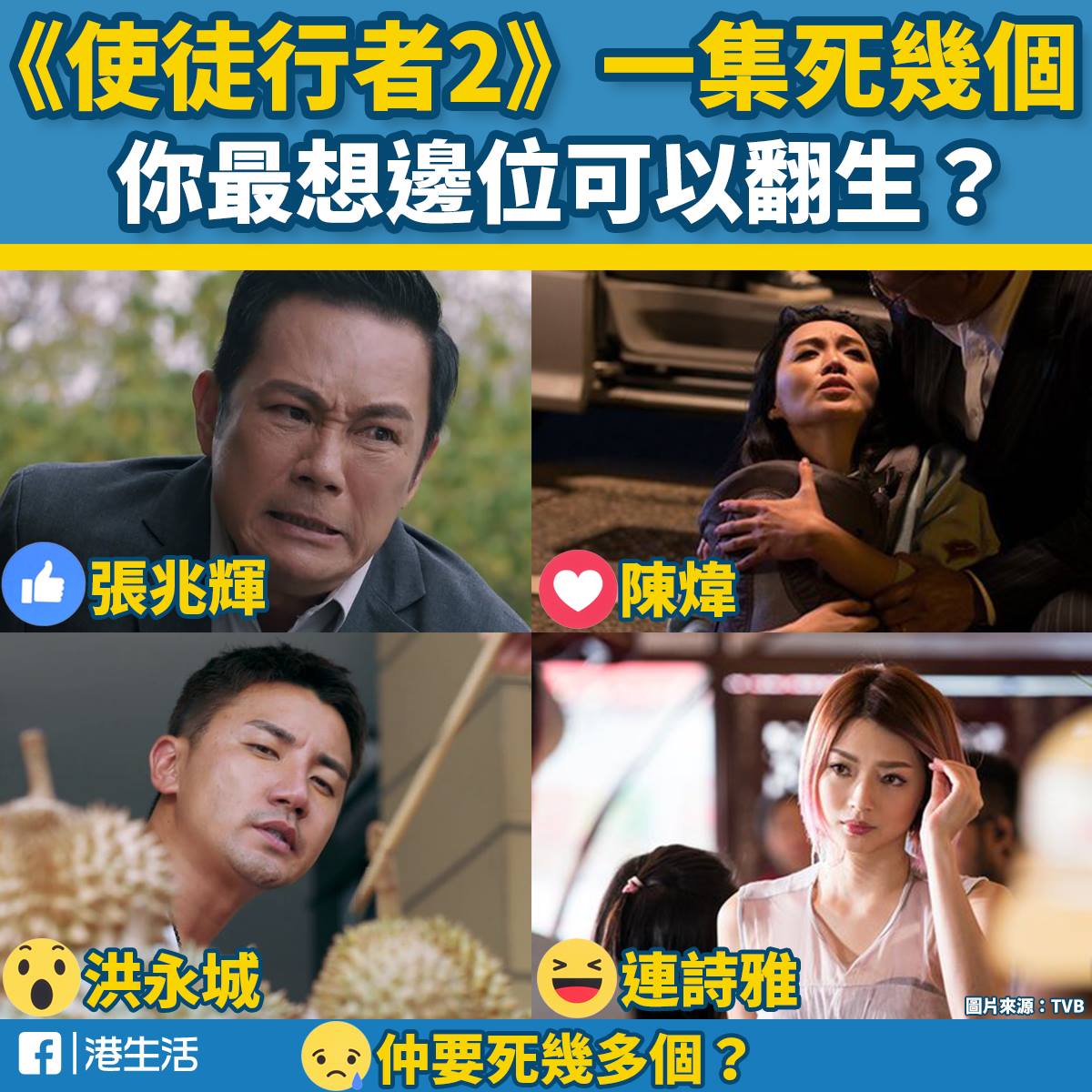 HK 港生活 - 《使徒行者2》開播後，每集都有人死，而且仲要喺主角級的演員！咁多人死，你最唔想邊一位演員死？《使徒行...