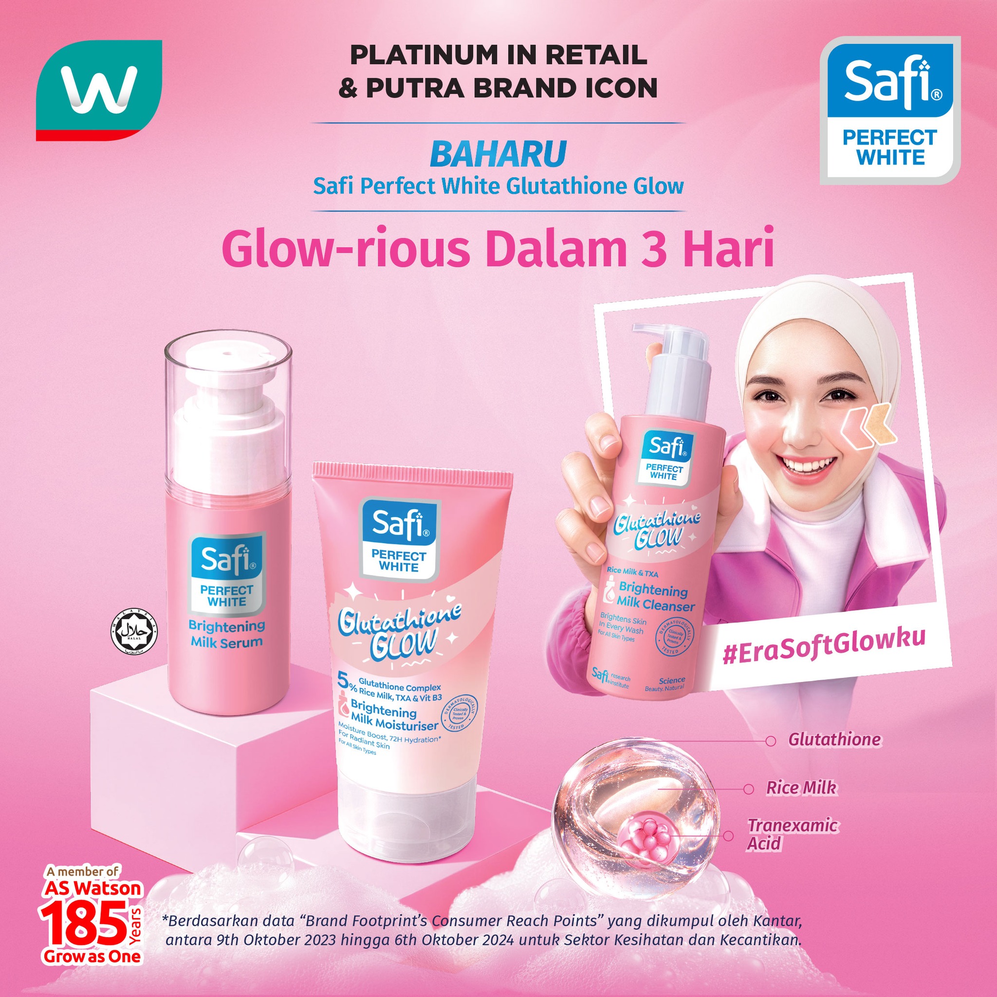 GLOW-rious dalam hanya 3 hari! 🤍 Kulit nampak lebih cerah dan berseri dengan SAFI Perfect White Glutathione Glow untuk #GlowEveryday yang lebih menyerlah. Lagi best, pembelian anda juga memberi pelua