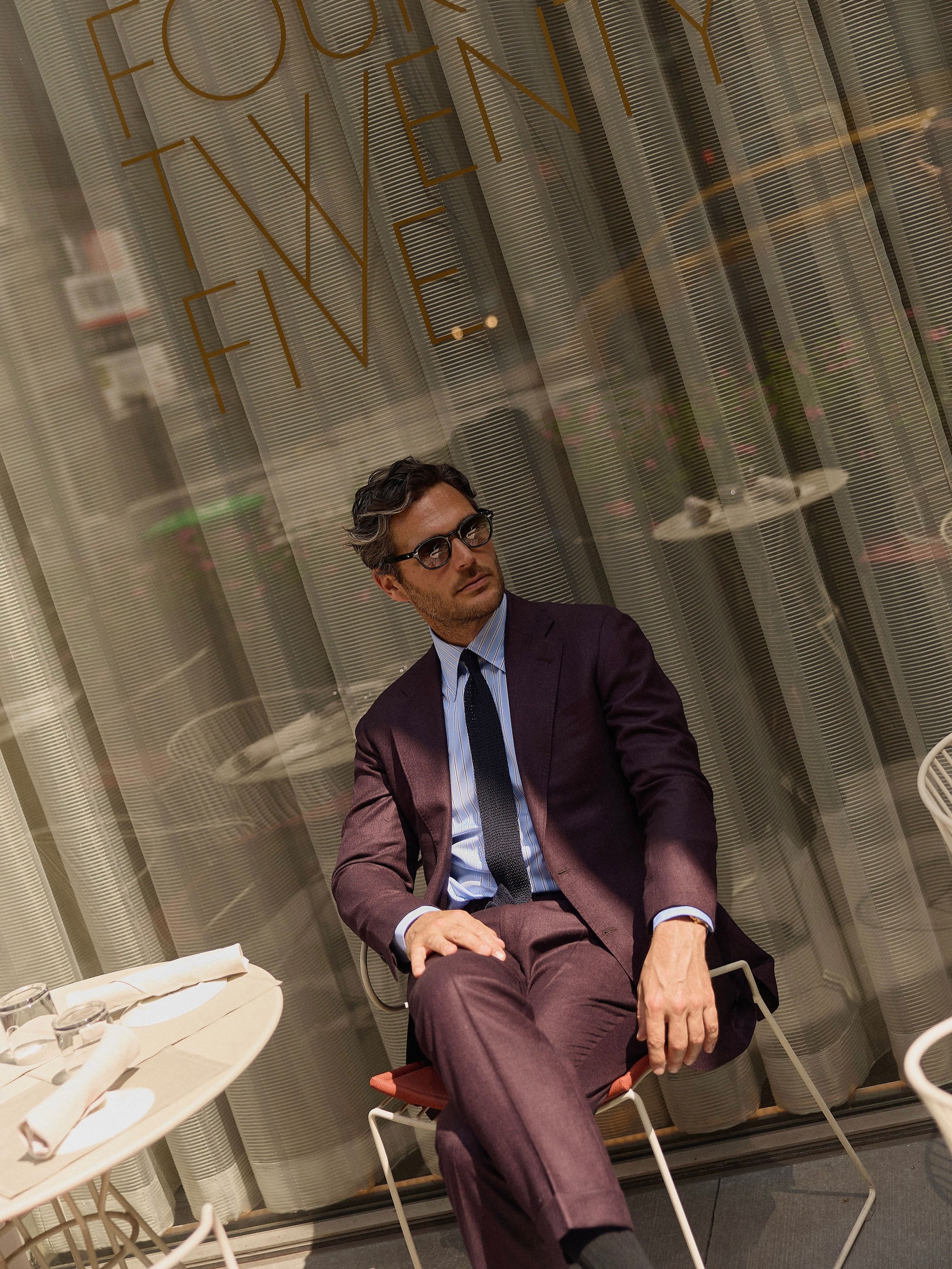 Thomas Crown inspired burgundy suit style