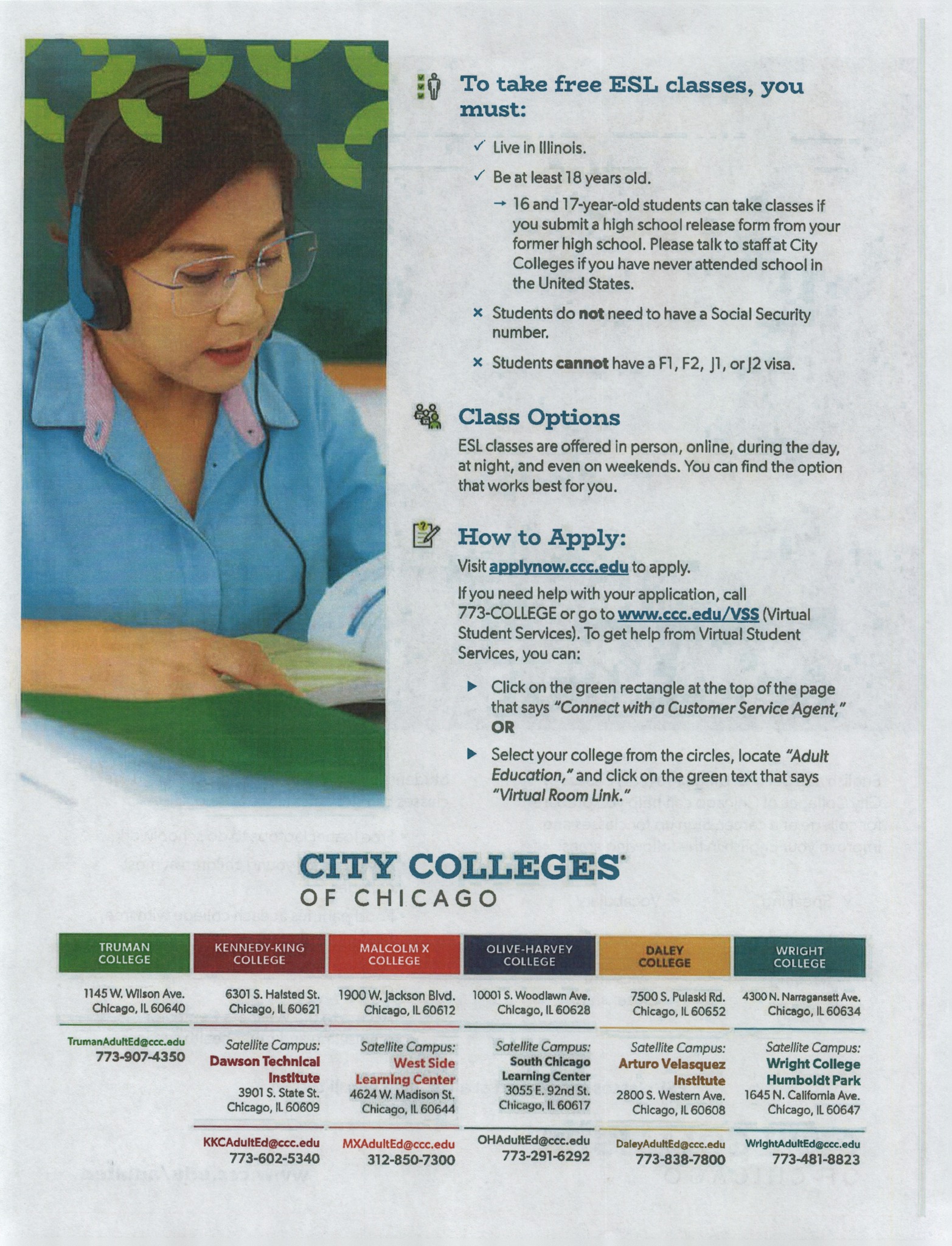 Free English as a second language programs through the City