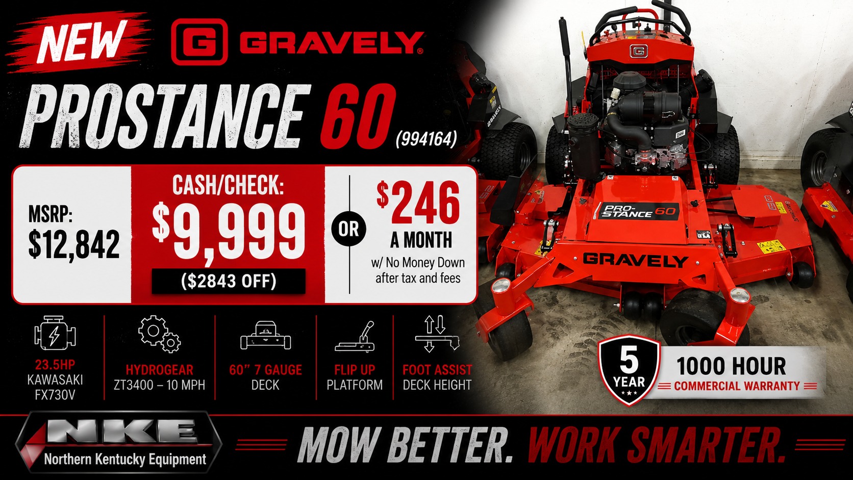 Gravely ProStance 60 zero-turn mower with Kawasaki FX730V motor