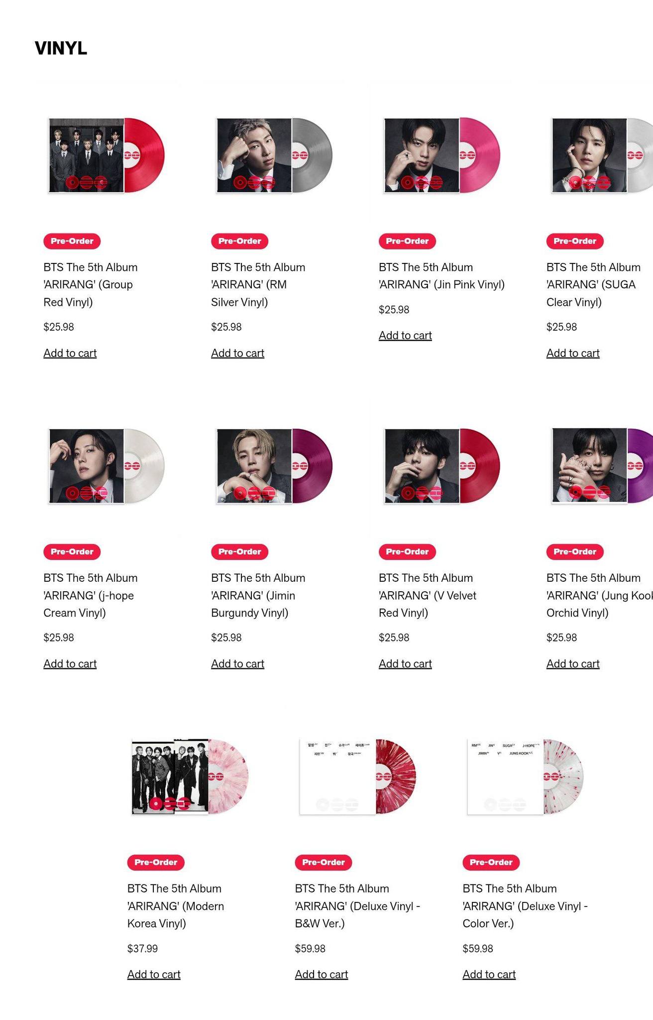 BTS Ariang group and member vinyl covers revealed