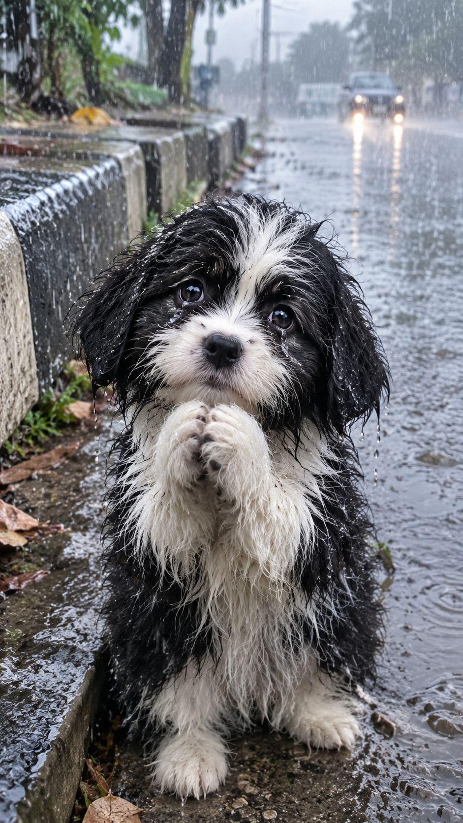 💔🐶🐱 Even in the pouring rain, they still have each other. The little ...