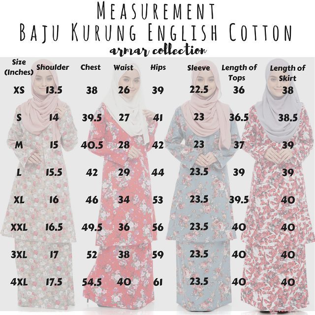 Measurement Baju Kurung English Cotton Armar Collection Facebook