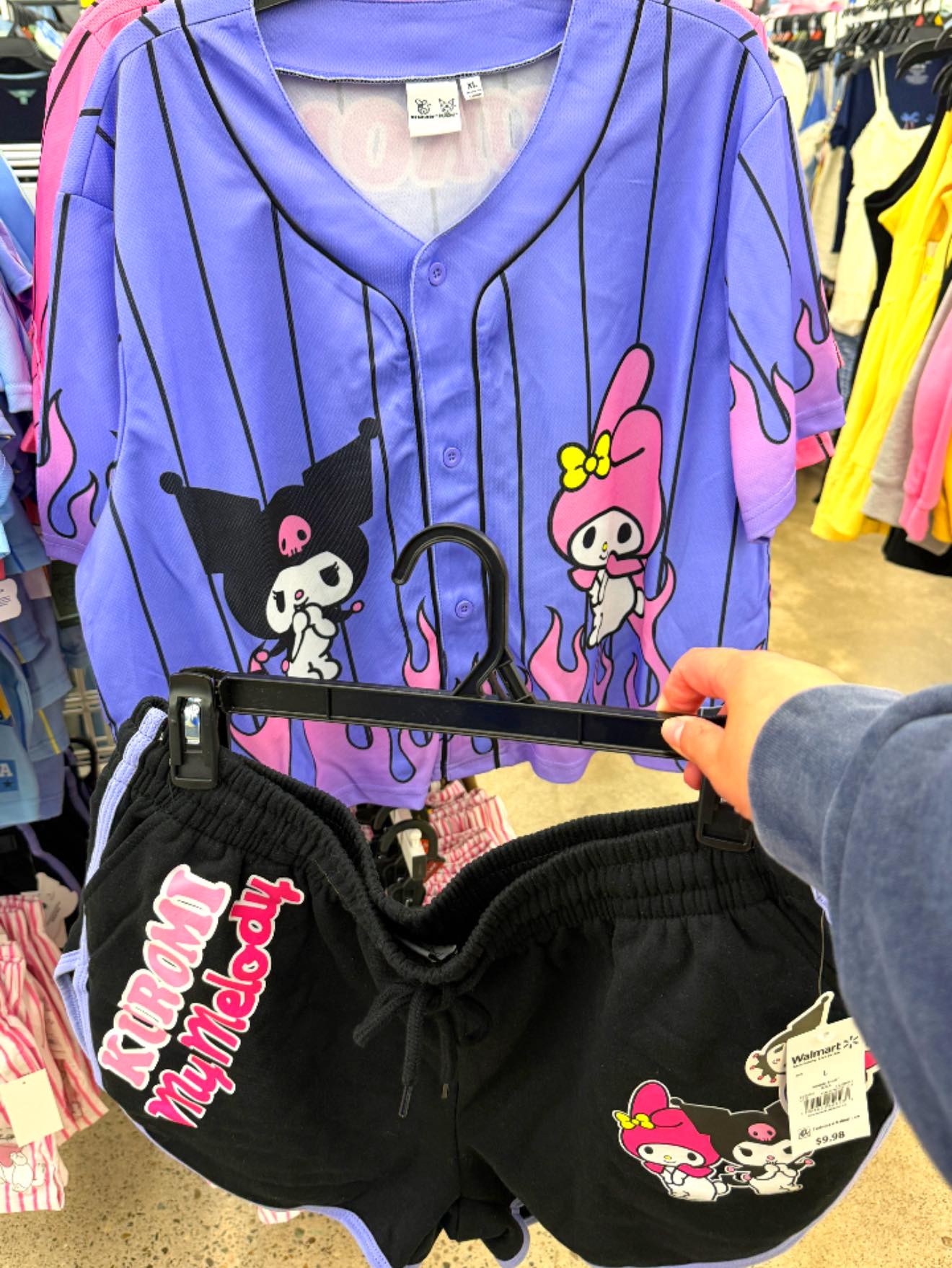 Kuromi and My Melody matching cropped jersey & shorts at walmart